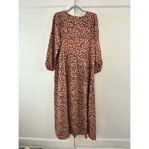 HAYDEN LOS‎ ANGELES Women S Leopard Print Midi Dress Long Sleeve Tiered